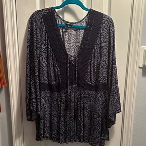 Torrid Black and Gray Lace Detail Blouse